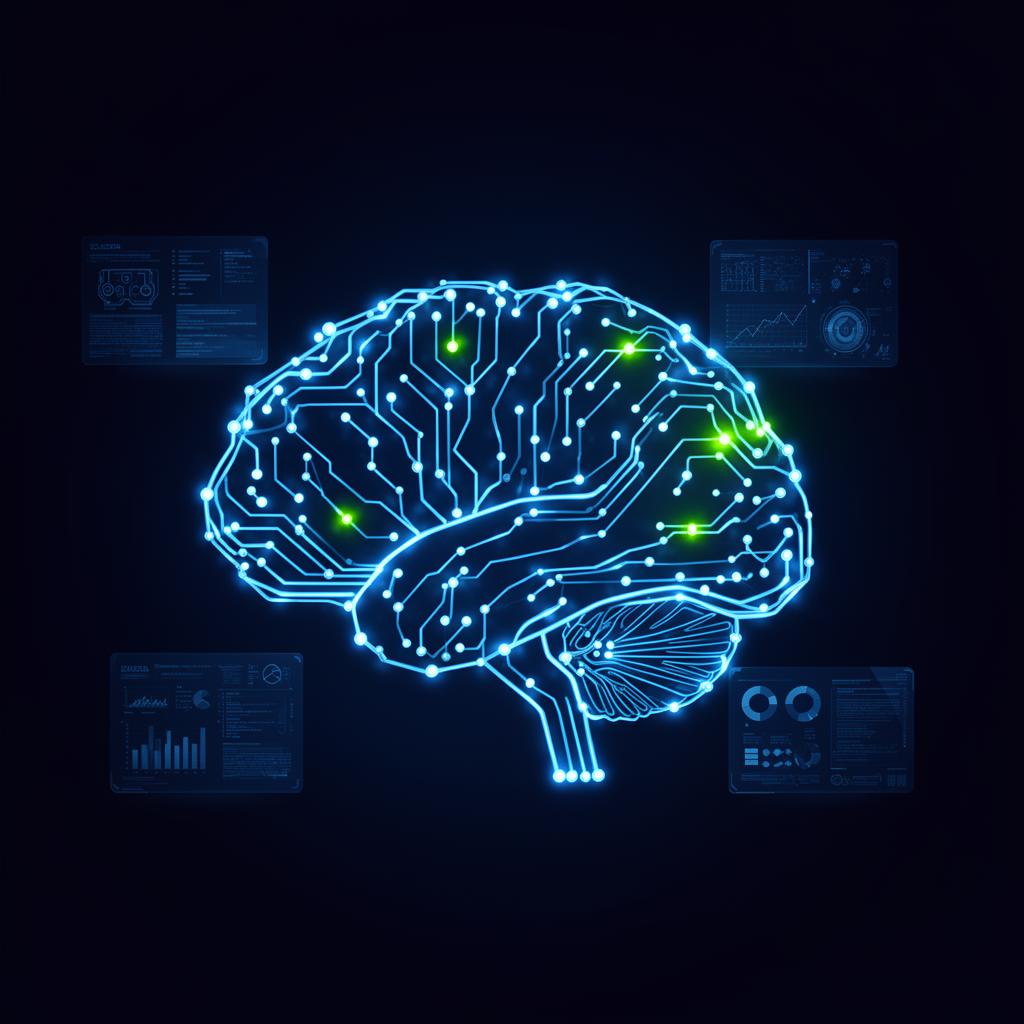 Rede neural de IA contábil com visual tecnológico em azul