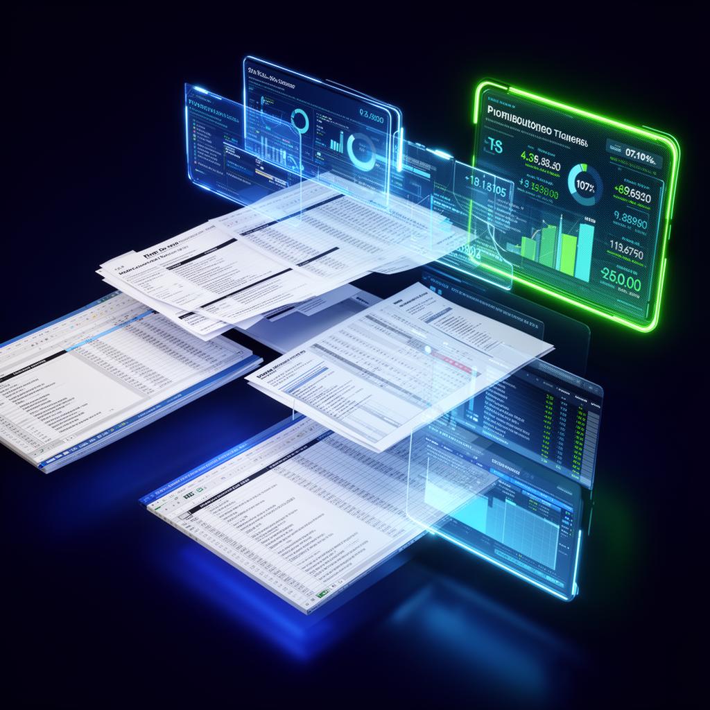 Documentos fiscais fluindo por portal de IA